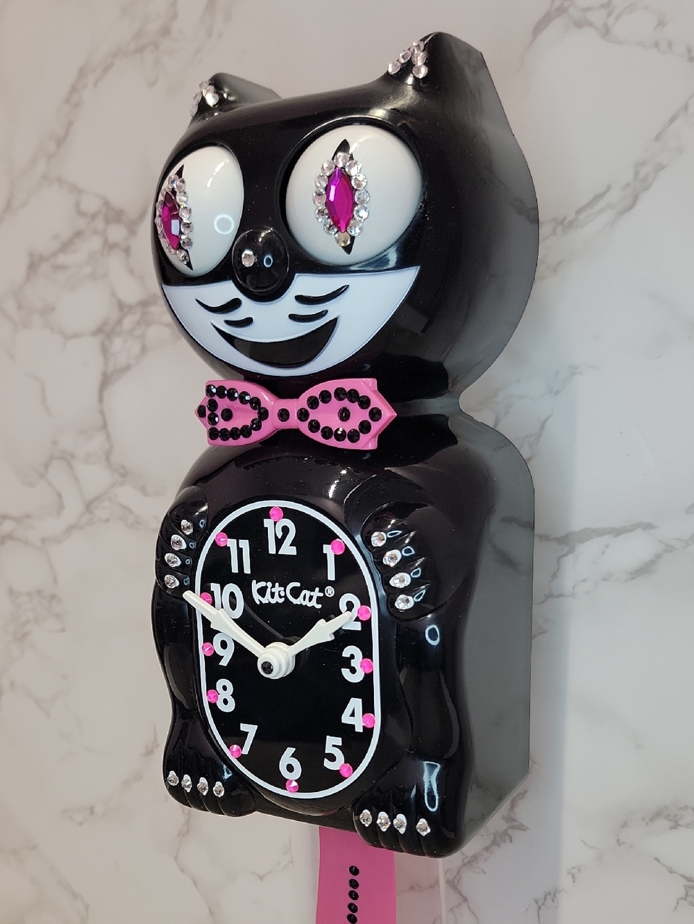Jeweled Kit-Cat Klock clock SUPER RARE with pink bow tie & tail - Picture 4 of 10